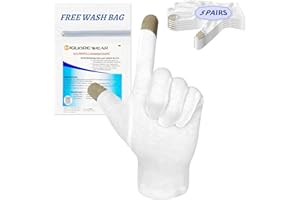 Migliore Wear 5 Pairs White Cotton Gloves for Eczema with Touchscreen Fingers, Moisturising Gloves for Dry Hands, Hand Care, Jewelry Inspection, Eczema Gloves for Adults with 1 Free Wash Bag