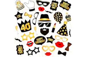 Aurasky 40.Geburtstag Fotobox Accessoires, 34 Stück 40. Geburtstag Photobooth Props Deko, 40 Geburtstag Foto Requisiten Party Deko Geburtstag 40. Geburtstag Deko Birthday Decorations