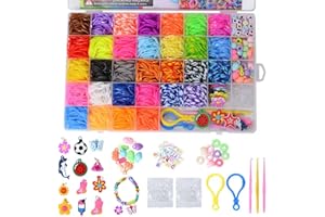 TONZACK 40 Kit Braccialetti Elastici a Griglia,Più Di 2800 Pezzi Braccialetti Colorati,Regali Di Natale Per Bambini Premium Fai-Da-Te,Con Vari Accessori Perline e Telai,In 32 Colori