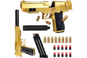 Dncvb Toy Gun Kids, Foam Blaster Toy Gun, Pistol Realistic with Soft Bullets, Golden Soft Bullet Gun for Shooting Games, Gifts for Boys Girls Teenagers