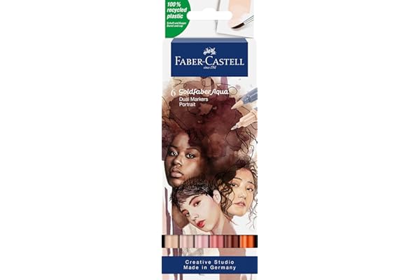 Faber-Castell 164523 - Goldfaber Aqua Dual Marker, Portrait, avec pointe pinceau et pointe Fineliner, étui de 6 pièces