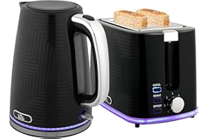 HOMCOM Kettle and Toaster Set, 1.7L 3000W Rapid Boil Jug Kettle with Otter Thermostat, Limescale Filter, 2 Slice Toaster with 7 Browning Controls, Crumb Tray, Black