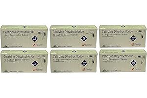 ASREV HEALTHCARE Cetirizine Dihydrochloride 10mg Film-Coated Tablets, One a Day Hay Fever and Allergy Relief - 6 Pack