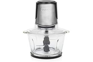 Princess 221052 Picadora eléctrica de alimentos Duo XL, 4 Cuchillas de Acero Inoxidable, Bol de Vidrio con indicador de nivel de 1.5 L, picadora de cocina para carne, verdura, fruta y hielo, 300 W