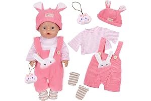5 stycken dockklänningar för 14–18 tum babydocka 35–43 cm söt rosa kanin baby dockkläder kläder kläder rosa kaninoverall topp