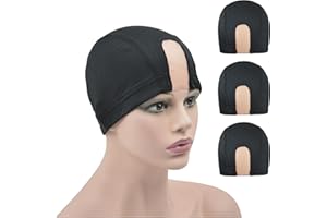 YTBYT 3 pièces Dôme U partie Perruque Chapeau de avec filet en dentelle pour la Fixer de perruques (Noir L)