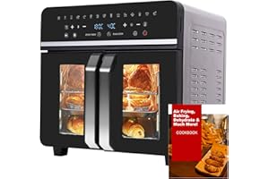 23L Mini Four Electrique Friteuse Sans Huile XXL, Emphsism Friteuse Air Fryer à Double Tiroir 1800W avec écran LED, 15 Programmes, Fonctions Match Cook & Smart Finish, 11 Accessoires inclure Recette