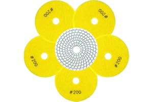 QUEFORET Diamond Polishing Pads Grit 200-6 Pieces Wet Polishing Discs 100 mm for Granite Marble Quartz Artificial Stone for Angle Grinder