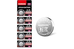 Warriors 5X 2032 CR2032 Batteries Coin Button Cell 3V 3 Volt Lithium 240mAH Battery Up to 70% Extra Life Child Resistant Safety Package Retail Pack