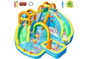 SportBob Gonfiabile per Bambini, Casa Rimbalzante con 2 Scivoli per Bambini, Parco Gonfiabile con Piscina, Area per il Tiro con Palline e Cannone d'Acqua per Giardino, Esterno e Interno