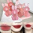 MMOOUP 3Pcs Velvet Lip Gloss Set, Cute Rabbit Lipsticks 2 in 1 Keychain Liquid Lip Glaze, Waterproof Non-Stick Cup Long Lasting Lip Clay Cute Lip Makeup for Girls Women (01)