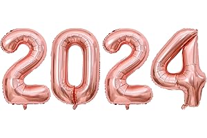 DAZAKA Palloncini 2024 Oro Rosa, Palloncini Numero Giganti 2024-32INCH,Palloncini Capodanno 2024,Nuovo Anno 2024,Decorazioni Capodanno 2024,Palloncini Foil Gonfiabili Elio o Aria per Feste 2024