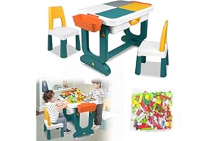 ACXIN Table pour enfant avec chaises - Table de jeu polyvalente avec espace de rangement - Plateau de table double face - Table d'activité multifonction (avec briques de construction)