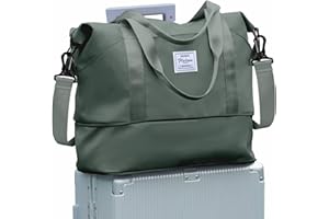 SZLX Travel Duffel Bag Weekend Bag with Trolley Sleeve,Ryanair Cabin Bag 40x30x20 Duffel Bag Wizzair,Dry & Wet Seperated Sports Gym Bag Waterproof Carry On Bag for Women Men Hospital Tote(Olive Green)