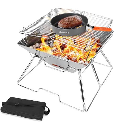 Grille de camping pliable, barbecue portable léger et compact, grille de feu de camp résistante for familles randonneurs pique-nique voyage en voiture