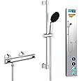 GROHE Precision Flow - Exposed Thermostatic Shower Set (Round 11 cm Hand Shower 1 Sprays: Rain, Shower Hose 1.75 m, Shower Rail 60 cm, Safety Functions, Water Saving), Chrome, 34800001