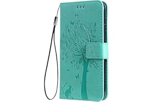SEAHAI Funda para OnePlus Nord CE 3 Lite 5G Billetera Estuche, Diseño de Patrón Bastante Hojas y Gato en Relieve Funda de Cuero, Elegante Ultrafino Carcasa Case, Verde