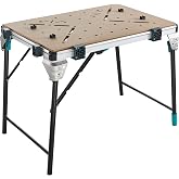 wolfcraft I MASTER work 1600 I 6909000 I İş Tezgahı I At&ouml;lye ve Şantiye i&ccedil;in Mobil Katlanabilir &Ccedil;alışma Masası I Y&uuml;ksekliği A