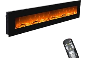GLOW FIRE Elektrokamin mit Heizung und Kaminfeuer (Wandkamin) - elektrischer Kamin mit LED-Licht, Heizlüfter, Deko & Fernbedienung - zum Aufhängen an der Wand, max. 1500 W - Schwarz, 183 cm