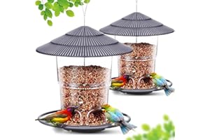 WLLKOO Bird Feeders for Outdoors, 2 Pack Bird Feeder Outside Hanging, Adjustable Feeder with Sturdy Wire and Roof, Plastic Bird Feeder for Garden, Backyard, Terrace