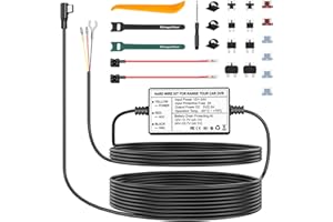 Range Tour Dash Cam Hardwire Kit USB-C,12V-24V to 5V Car Dash Camera Charger Power Cord, 3 cores, 4 Types / 8 adapters and 6 fuses, Hard Wire Kit Fuse for Dash Cam