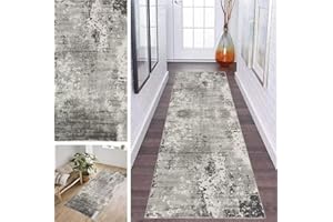 ‎ZDYHMRJ ZDYHMrj Läufer Teppich Flur Küche Waschbar rutschfest 40 * 140cm, Abstraktes Geometrisches Muster Grau Lang Teppichmatte Dauerhaft Fur Korridor Wohnzimmer Schlafzimmer Meterware Anpassbar
