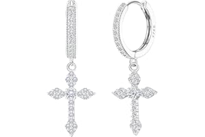 KRFY Argent 925 Boucles D'oreilles Forme de Croix pour Femme Homme Boucles D'oreilles Forme de Croix en CZ Légères de Huggie Boucles d'oreilles 18 K Or Argent