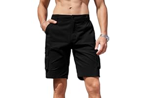 Breampot Mens Cargo Shorts Casual Cotton Combat Shorts Multi-Pocket Elastic Waist Utility Work Shorts