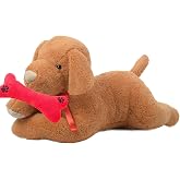 Solemia Ağzında Kemiği ile Peluş Yumuşacık Sevimli K&ouml;pek, Uyku ve Oyun Arkadaşı - 80 cm