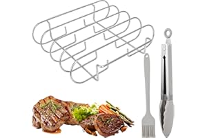 QINGZY Spareribs Halter Grill, Edelstahl Rippchenhalter, BBQ Rib Rack mit Öl-Pinsel und Grillzange, Geeignet für Gas- und Holzkohlegrill, Backofen, zum Grillen von Steaks, Rippchen, Grillhähnchen