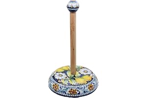 Sicilia Bedda - Portarotolo da Cucina Ceramica Caltagirone - Portascottex - Realizzato e Dipinto a Mano (30 Centimetri, Decorazione Limoni)