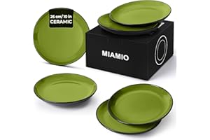 MIAMIO – 6 x Plate/Dinner Plate Set Stoneware Ceramic Tableware Set - Le Papillon Collection (Green, Big Plate)
