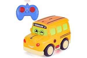 Highttoy Remote Control Cars for 1 2 3 Year Olds, Cartoon School Bus Toys for 1 2 3 Year Old Boys Girls Gifts, 2.4GHz 4-Channel Mini RC Car Toys for Toddlers Kids, Orange