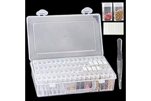 DECHOGA Organizadores de caja de semillas, caja organizadora de almacenamiento de semillas con etiqueta adhesiva 64 ranuras de almacenamiento de semillas de acrílico Contener cuentas de arte de diamante.