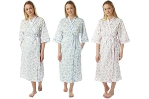 itronik NEW Ladies Floral Poly Cotton Nightdress Floral Dressing Gown Robes Wrap Size 10-30 Plus Size Pink Lilac or Blue
