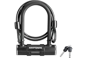 Kryptonite 000648 Mini candado de bicicleta en U de 12 mm y cable de seguridad para bicicleta de 8 mm, negro, cable de 4 pies/grillete de 12 mm