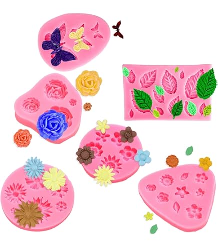 5 Stampini In Silicone Per Fiori - Rosa, Margherita, Cuore - Per Torta, Cioccolato, Zucchero E Ghiaccio