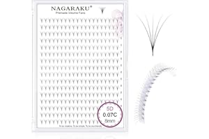 NAGARAKU 5D Volumen Pestañas Racimo 320 Fans Tallo Largo Abanicos Prefabricados Base Fina Y Puntiaguda Ruso Pelo a Pelo Esponjosas Natural Negro Premade Fans Eyelash 16 Filas Caja XL (0.07 C 8mm)