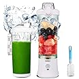 600ml Portable Blender USB Rechargeable, TOPESCT Waterproof Personal Blender for Shakes and Smoothies, 270W Strong Cutting Power with 6pcs 3D Blades for Travel, Office & Sports(White)