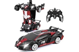 Eutionho 2.4G Remote Control Transforming Car, 2 in 1 Car Toys 360° Rotating RC Car Transforming Robot RC Racing Car Vehicle Toy with LED Light for Kids Birthday Children's Day（Red）