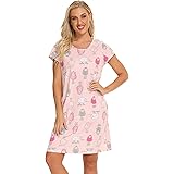 Jecarden Camicia da Notte Donna Estiva Pigiama Cotone Maniche Corte Girocollo Cartoon