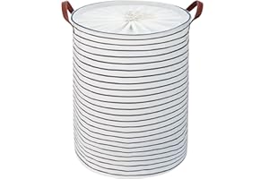 DOKEHOM Espesado Ronda plegable Cestas de Almacenamiento, Algodón (Azules Rayas, 24 Pulgadas)