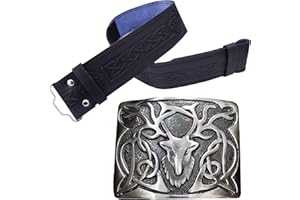 IMPERIAL KILT PRODUCTS Mens Scottish Kilt Belt with Buckle Stag Head Antique Buckles Highland Celtic Belt Buckles Made of Pewter/Celtic Knot Silver Antique Matilice