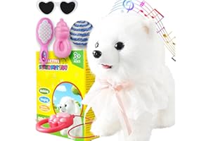 Marsjoy Samoyed Walking Barking Dog for Kids Interactive Musical Puppy Robot Repeats What You Say, Realistic Licking Tongue Wagging Tail Remote Control Toddler Toys for Girls and Boys Birthday Gifts