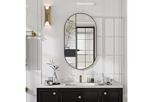 Koonmi Oval Bathroom Mirror, 43 x 76 cm Tempered Glass Wall Mounted Mirror, Bathroom Vanity Mirror without Distortion Hanging Horizontally or Vertically for Bedroom, Entryway, Living Room, Black