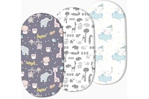 Couxily Lenzuola Carrozzina Neonato Lenzuola per Carrozzina Coprimaterasso Navicella Neonato Lenzuola da culla Bebè Bambino 100% cotone Lenzuola Navicella Neonato (3 Pezzi - 04)