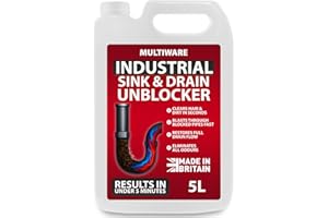MultiWare 5 Litre Drain Unblocker | Heavy Duty Sink & Drain Cleaner for Plug Holes, Toilets, Showers & Pipes | Powerful Toilet & Sink Unblocker for Home, Office, Garage & Shops | Cleaning Supplies