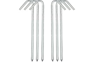 NUOOO Ground Stakes, Steel Tent Nails Pins Garden Staples Anchors Metal Heavy Duty Ground Rebar Pegs Landscape Gardening Stake for Camping Tents Trampoline Fence (12 inch,6pack)