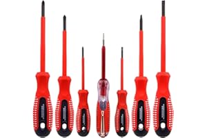 Meccion 7 profesjonalnych, izolowanych śrubokrętów 1000 V z wysokiej jakości stali CR-V z końcówkami magnetycznymi z czarnego tlenku i antypoślizgowym uchwytem TPR