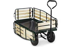 Waldbeck Ventura - Remorque de Transport à Main, Chariot de manutention carriole pour Jardin, travaux (Charge Max de 300 kg, Panneaux latéraux rabattables) Version 2020, Vert foncé